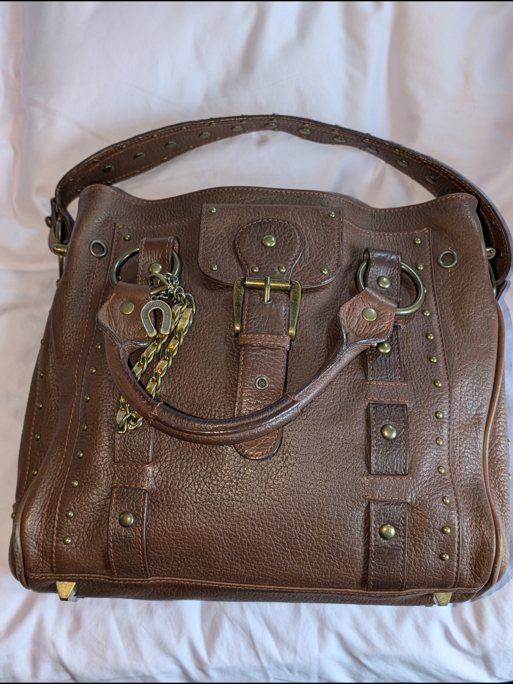 Betsey Johnson Rare Y2K Vintage Leather Bag with Heavy Brass-Toned Accents